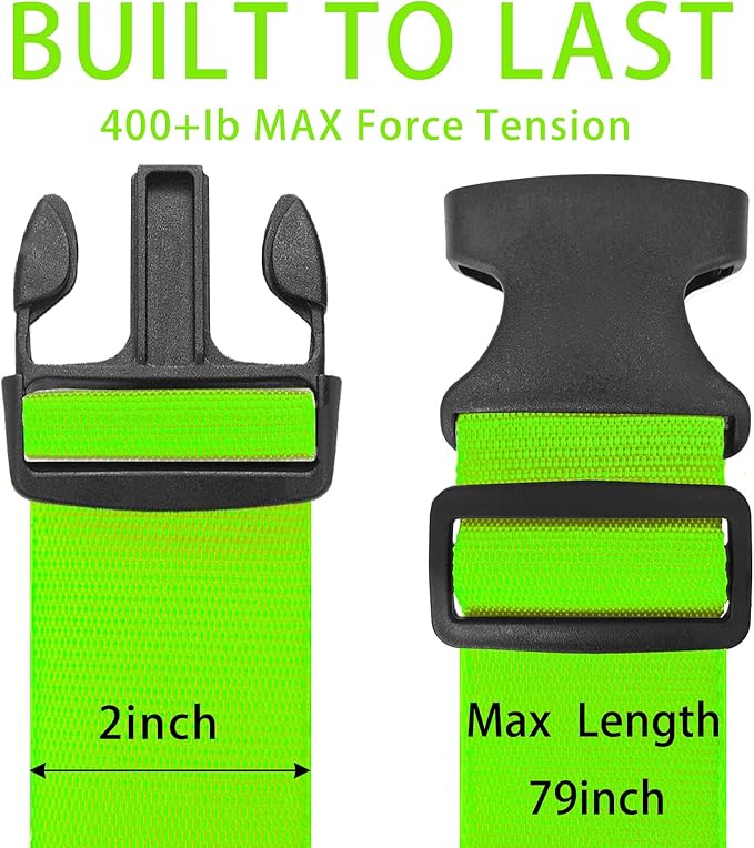 BILIONE 8 Pcs Luggage Straps, 79" Long Belts Keep Suitcase Secure While Traveling, TSA Approved Add a Bag Premium Accessory for Travel Bag Closure (4Pcs Black + 4Pcs Green)