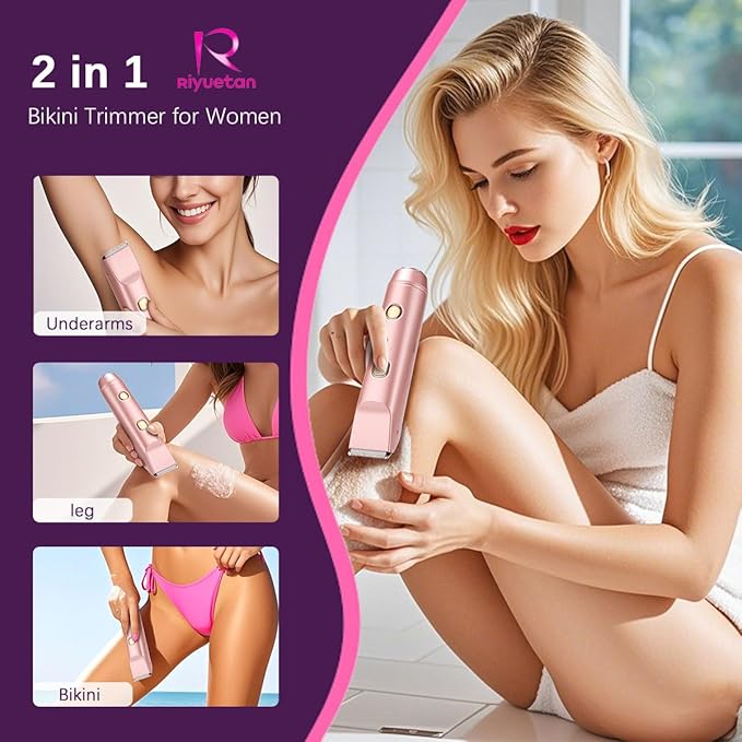 Bikini Trimmer for Women、Dermave Bikini Shaver 2-in-1 Dual Head Shaver Electric Razors for Women、Independent Control、 Ipx7 Waterproof