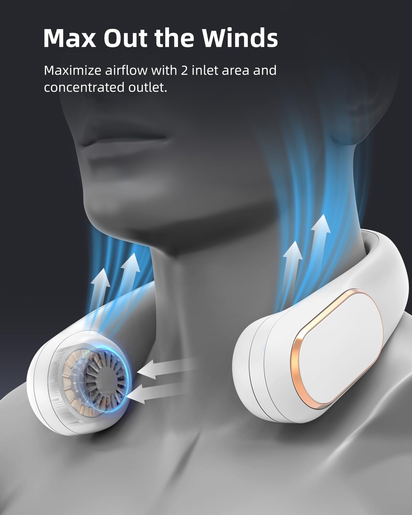 Koonie Neck Fan Rechargeable 5 Speeds, Portable Personal, Hands Free Bladeless, Battery Operated Wearable Adjustable, Screen Design, 4-12 Hours, Cooling For Travel, Outdoor, Indoor