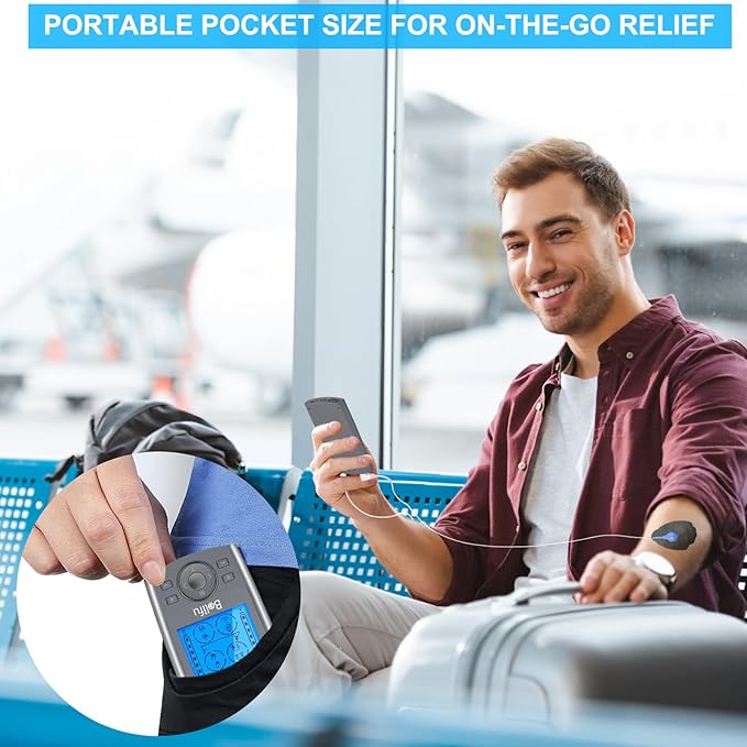 Belifu Dual Channel TENS EMS Unit 24 Modes Muscle Stimulator for Pain Relief Therapy, Electronic Pulse Massager Muscle Massager with 10 Pads, Dust-Proof Drawstring Storage Bag, Fastening Cable Ties