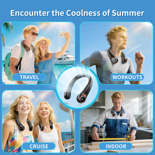 ZHZW Portable Neck Fan with 6000mAh USB - Rechargeable Battery, Ultra-Light Bladeless Neck Fan LED Display, 360° Cooling Wearable Fan, 3 Speeds (black)