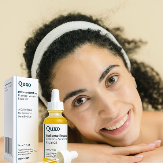 Quxo Radiance Restore Rosehip & Vitamin E Facial Oil for Face, Neck & Décolleté – Lightweight Nourishing Formula – Non-Greasy, Fast-Absorbing, Vegan, Fragrance-Free – 30ml