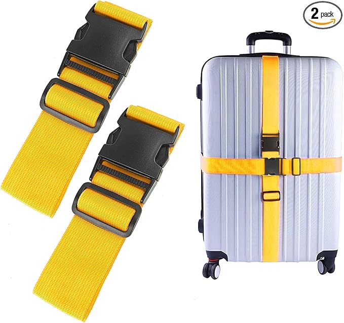 2Pcs Luggage Straps for Suitcase Travel Accessories TSA Approved, 80In Long Belts to Keep Your Suitcase Secure, Adjustable Bag Straps with Quick-Release Buckle for Travel Bag Closure, Yellow