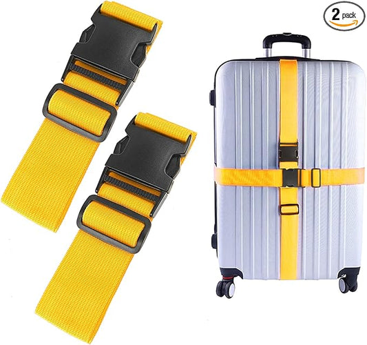 2Pcs Luggage Straps for Suitcase Travel Accessories TSA Approved, 80In Long Belts to Keep Your Suitcase Secure, Adjustable Bag Straps with Quick-Release Buckle for Travel Bag Closure, Yellow