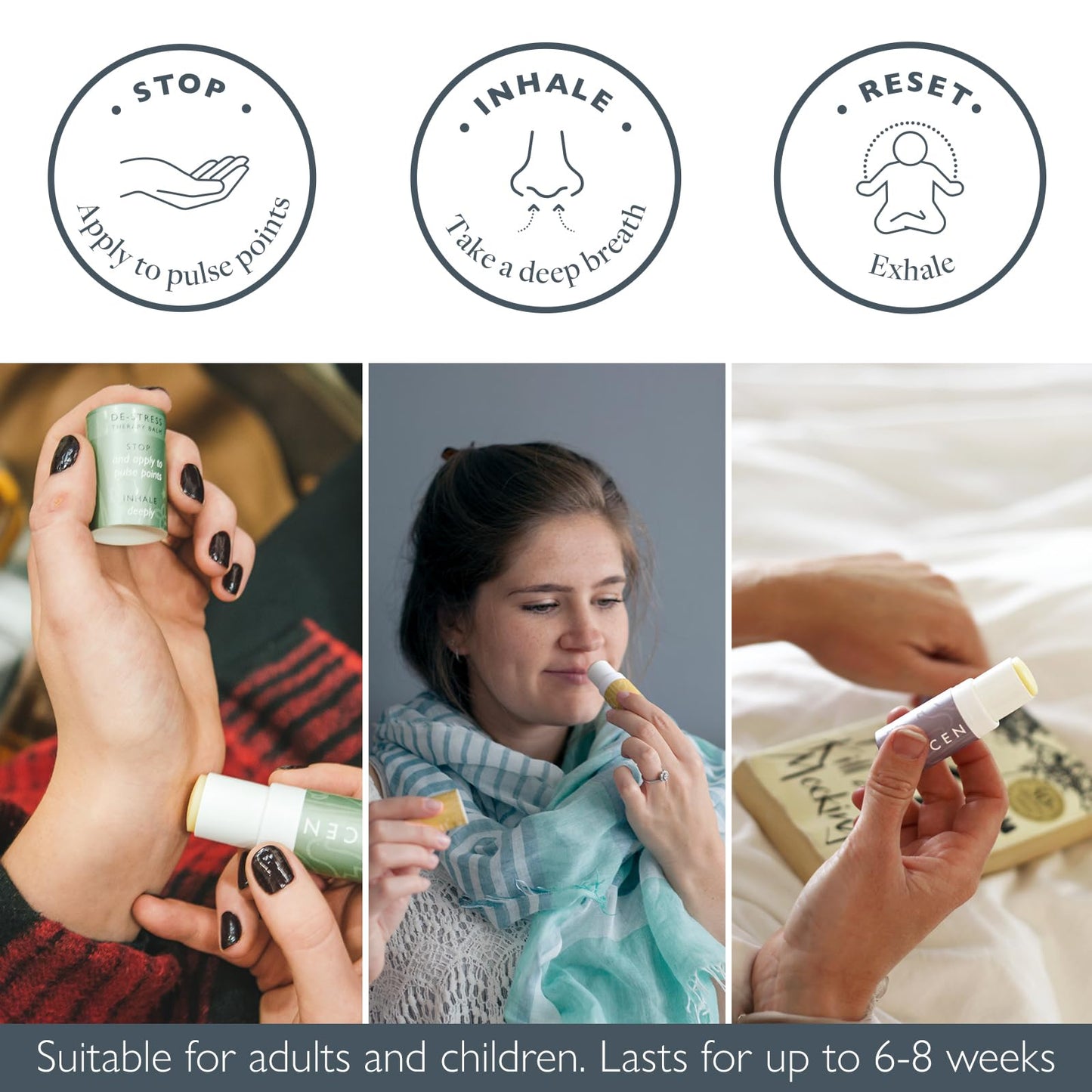 Scentered Aromatherapy Balm Gift Set - Positive & Relaxed - Pack of 3 Balms: Happy, De-Stress, Sleep Well - Lavender, Cedarwood, Rosemary Essential Oil - Mother's Day Gift Ideas