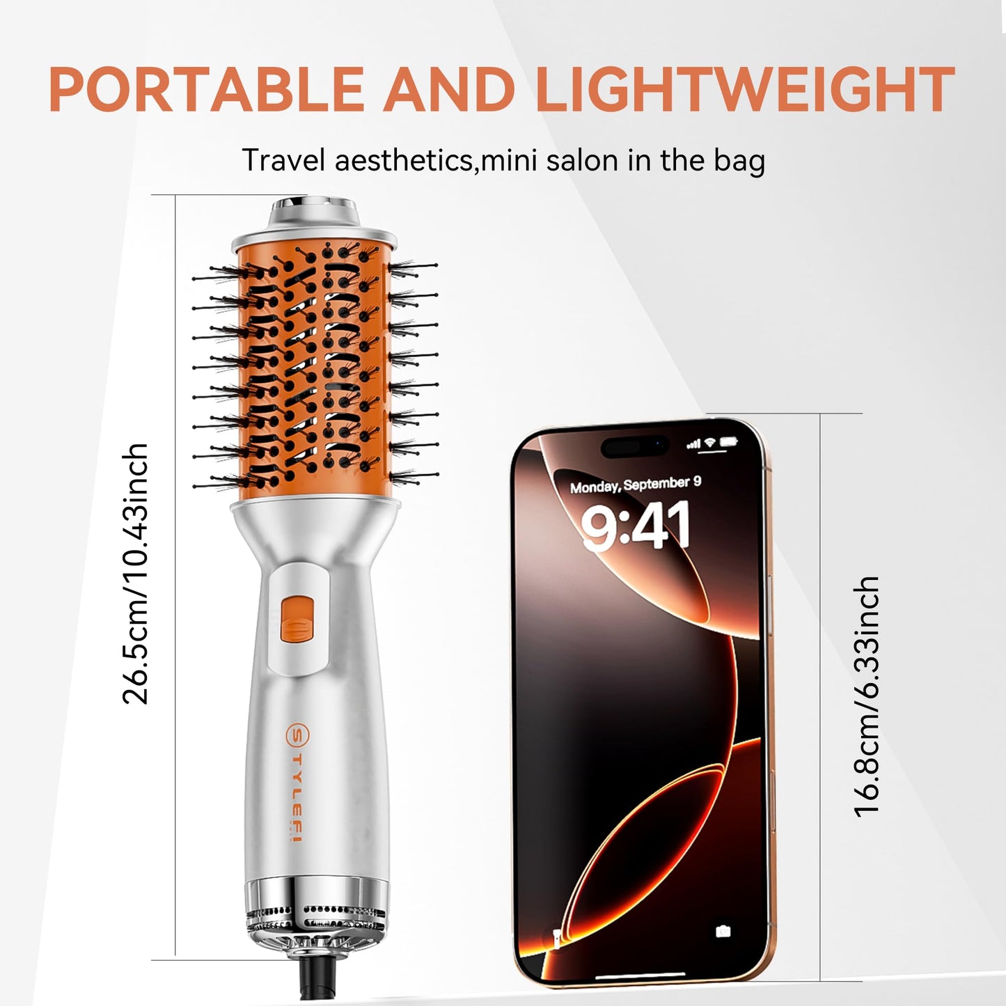 StyleFi Mini Hair Dryer Brush, 4 in 1 Travel Blow Dryer Brush, Double Voltage Hot-Air Hair Brushes with 3 Adjustable Temperatures,Fast Curly Hair Brush for Curling/Volumizing/Straightening/Styling