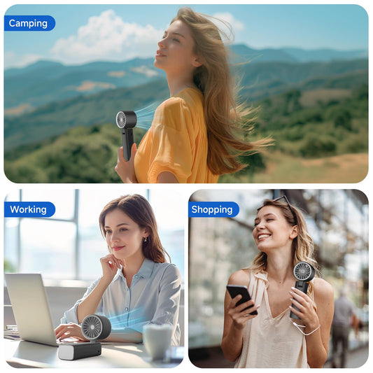 YOSHENMO Portable Handheld Turbo Fan - Foldable Mini Fan with Air Turbo Tech, 1-199 Speed Adjustment, 20H Runtime, LED Display, Battery-Powered for Indoor/Outdoor Use, Dark Black