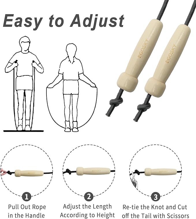 Jump Rope for Women Men Kids, EGOSKY Adjustable Wooden Handle Skipping Rope for Adult Boys Girls Fitness Exercise Outdoor Activity