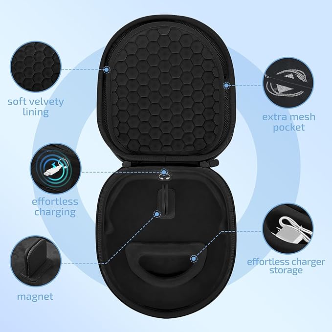 AirPod Max Case with Sleep and Charging Support, AirPods Max Accessory Compatible with Apple AirPods Max Wireless Over-Ear Headphones, Travel Portable Airpod Max Case(Black)