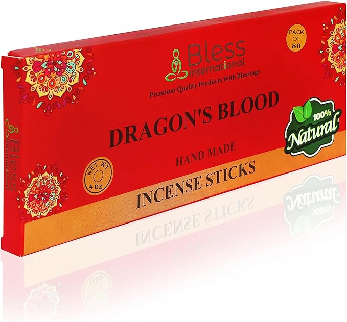 Bless-Dragons-Blood 100%-Natural-Handmade-Hand-Dipped Organic-Chemicals-Charcoal-Free Purification-Relaxation-Positivity-Yoga-Meditation Best-Woods-Scent (80 Sticks (4.20 OZ))