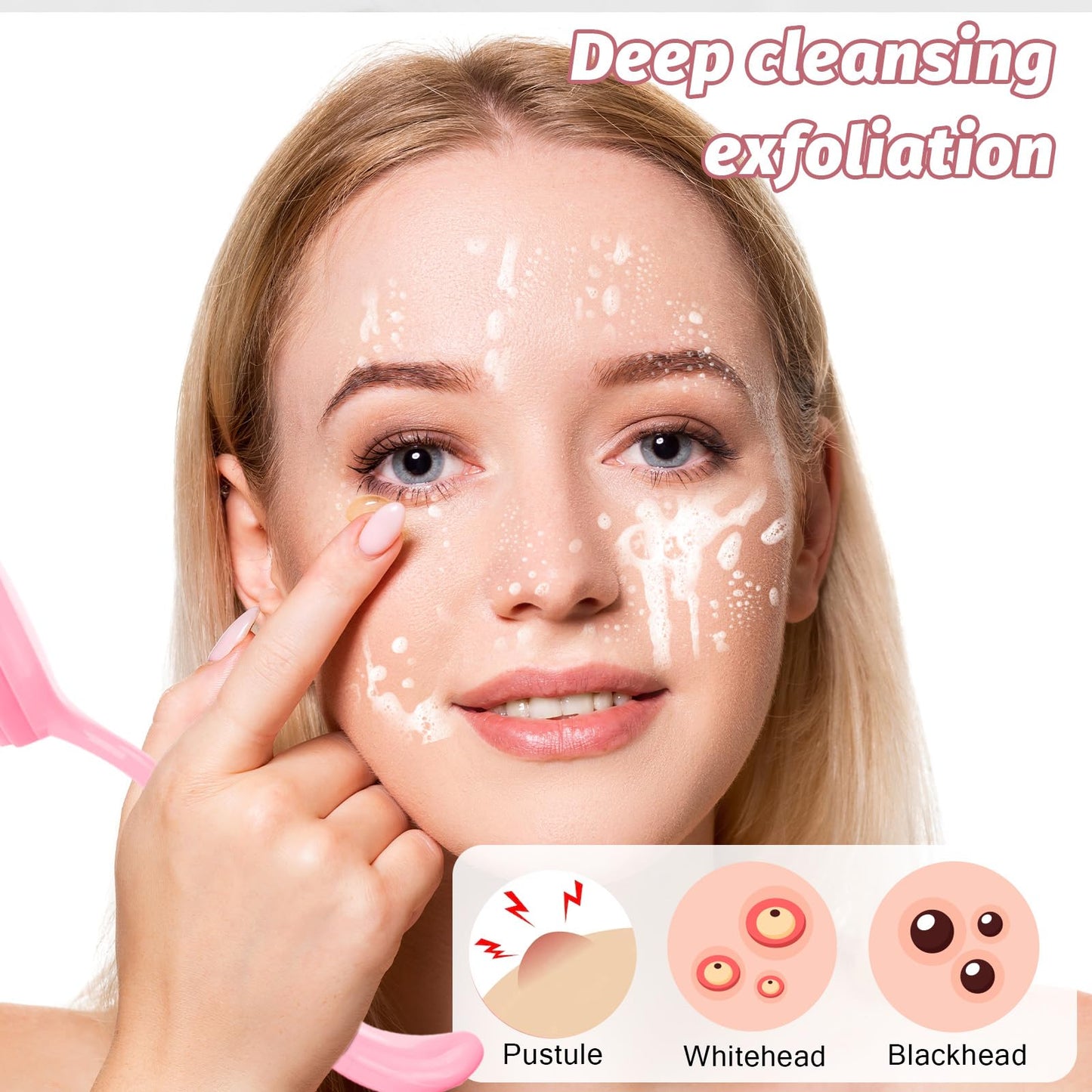 2pcs Silicone Manual Facial Cleansing Brush,Soft Bristles Waterproof Silicone Face Brush Face Exfoliator Brush for Face Cleaning Brush Sensitive Skin Easy to Clean Lather Well(Pink)