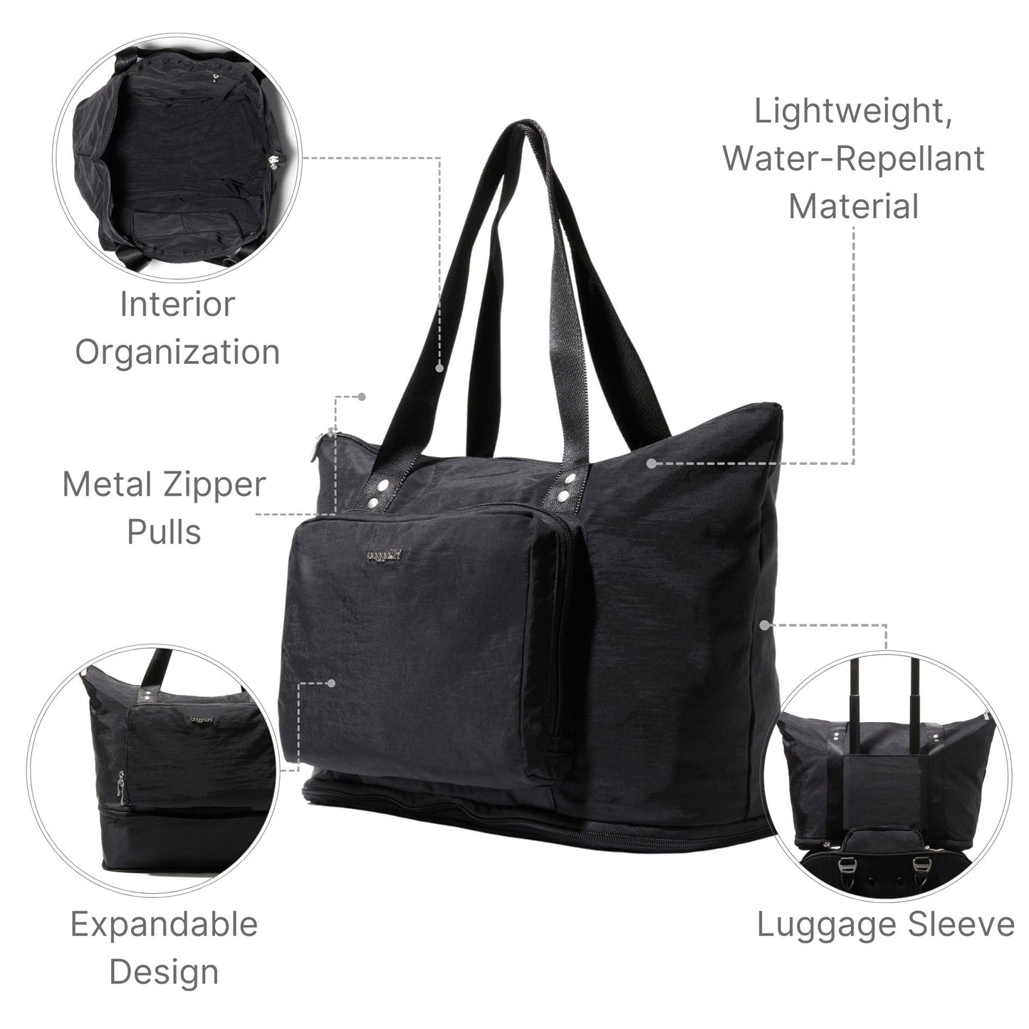 Baggallini Women's Carryall Expandable Packable Tote, Black