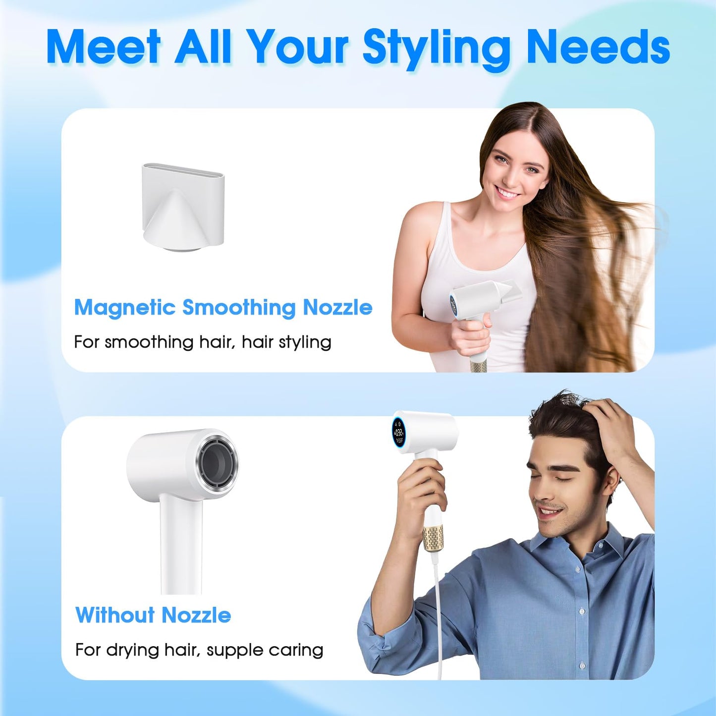 KARFUN Plasma Hair Dryer, 1500W High Speed Blow Dryer with Plasma Tech (Positive+Negative Ionic), LED Display, 5 Temps 2 Speed, Thermo-Control, Fast Drying Plasma Hairdryer for Home or Travel (White)