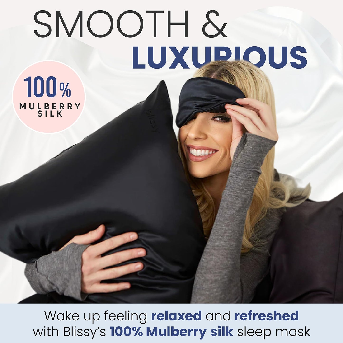 Blissy Silk Sleep Mask - Silk Eye Sleeping Mask for Women & Men for Total Blackout - Silk Eye Mask - 100% Pure Mulberry Silk, 22 Momme 6a Fibers - Blindfold Silk Sleep Mask Side Sleeper Eye Cover