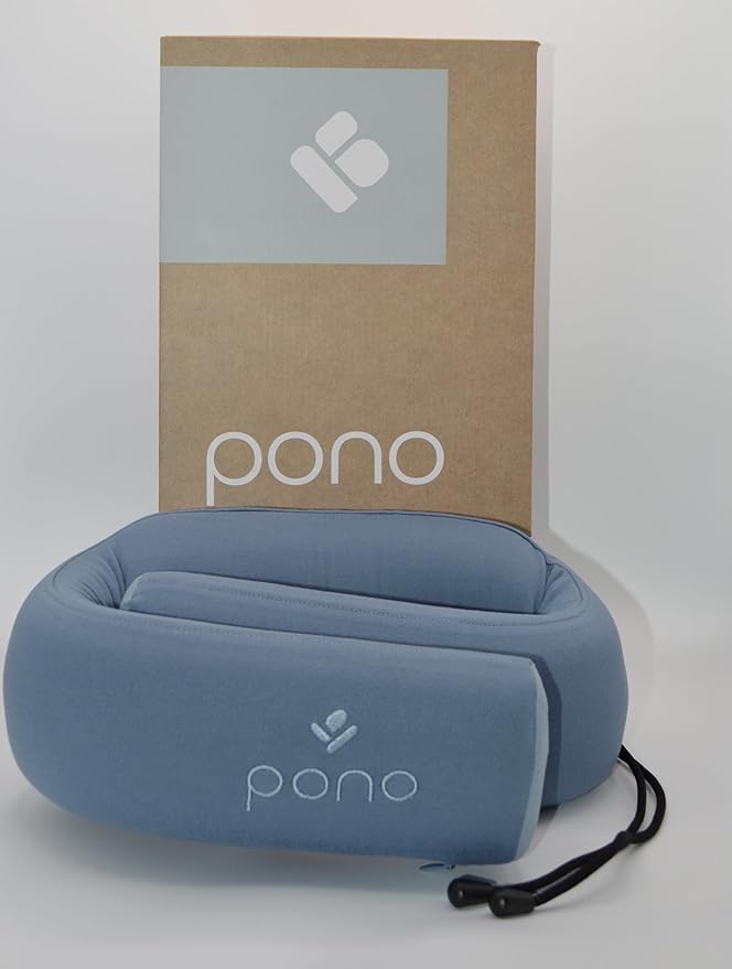 Pono Neck Cradle Travel Pillow (Patented): Memory Foam, Ergonomic 360° Adjustable Support, Prevents Head Nods. Infinity Shape Fits All Adults. Foldable Design for Easy Portability (Ocean Mist)