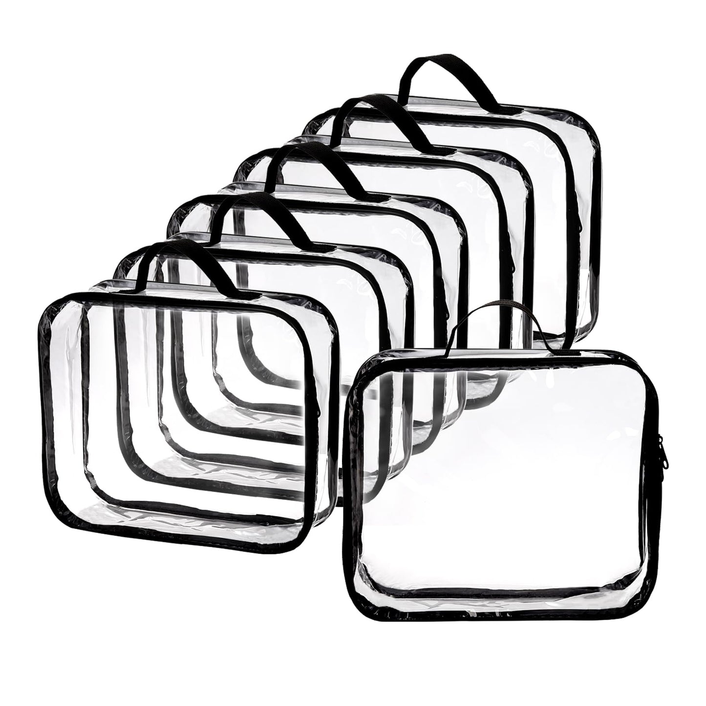 Fasmov 6 Pack Large Clear Travel Packing Cube, See-Through PVC Organizer, Vinyl Zippered Storage Bags Multipurpose Pouch with Handle for Suitcase Pants, Cashmere, Sweaters Shirts Dress Storage