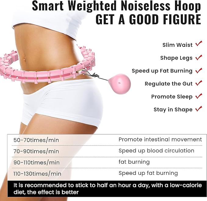 65inch 32 Knots Plus Size Quiet Weighted Hula Infinity Fitness Detachable Hoops Smart Silent Infinity Hula for Women 2 in 1 Waist and Abdominal Workout Hoop