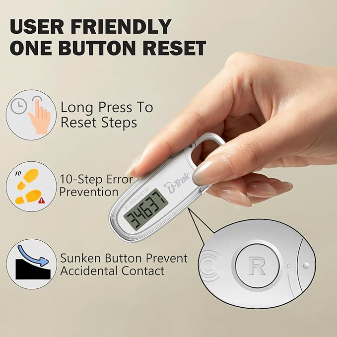 3D Pedometer for Walking with Removable Clip and Carabiner Simple Step Counter for Walking Accurate Clip On Step Tracker for Men Women Kids