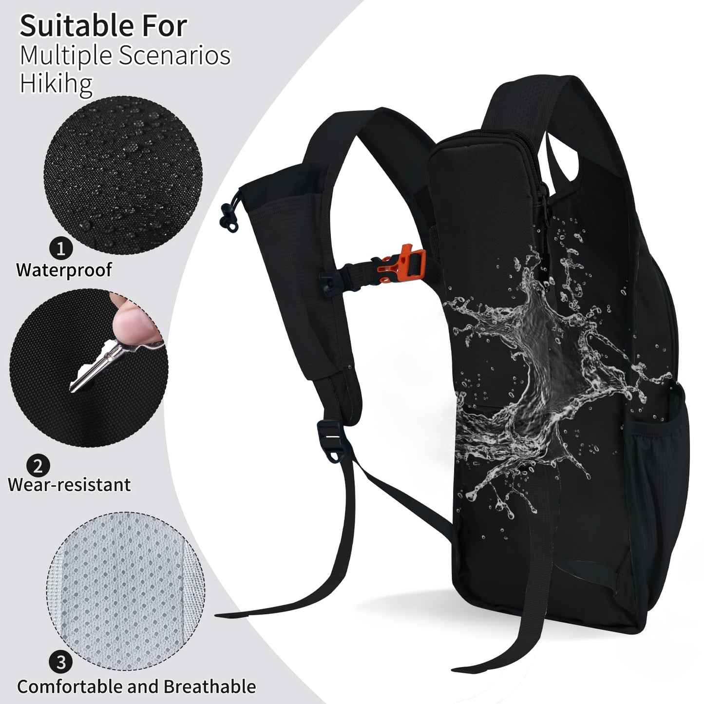 HIGH EXPERIENCE Hiking Backpack 10L/15L Small Daypack Lightweight Packable Travel Foldable Water Resistan for Women Men (Black, 10L)