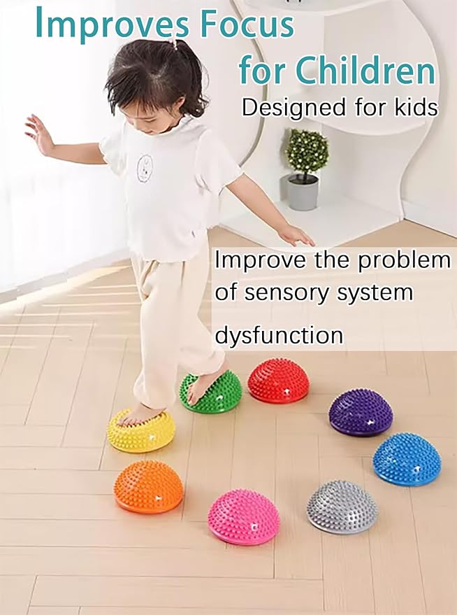 2PCS Hedgehog Balance Pods, Pimples Pilates Ball, Half Spiky Fitness Domes for Kids Adults Sports, Foot Massage, Stability Training, Muscle Balancing Therapy, Motor Skills Yoga Gymnastics Exercise