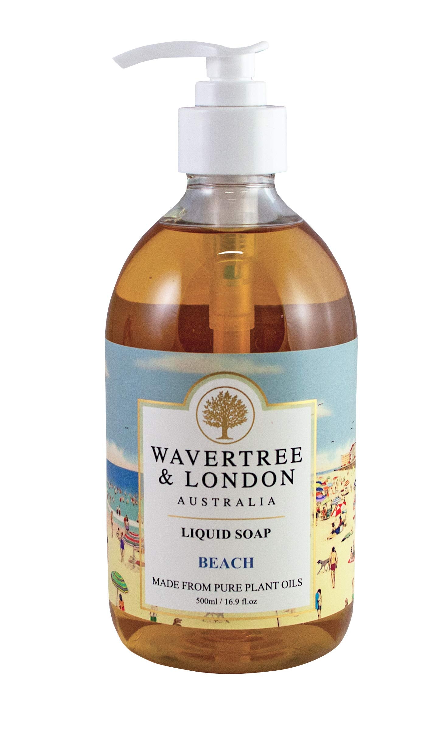 Wavertree & London Natural Liquid Soap Bottle with Dispenser Pump, Beach Scented Liquid Hand Soap for Bathroom, Kitchen - Australia Made Moisturizing Plant Oil Body & Hand Wash Soap