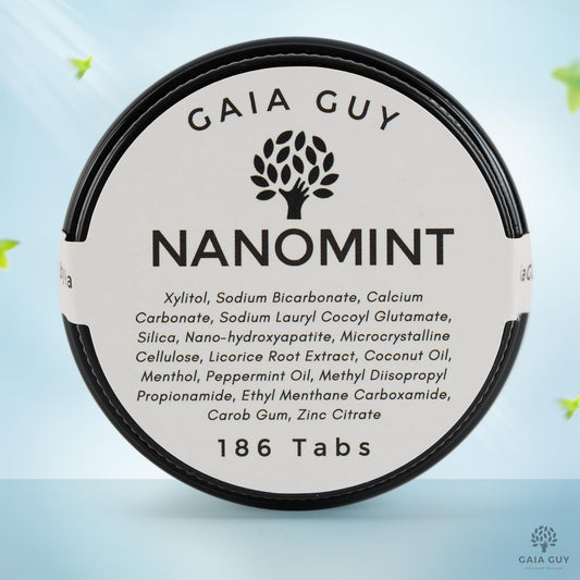 Gaia Guy | NanoMint Fluoride Free Toothpaste | Nano-Hydroxyapatite Remineralizing Toothpaste Tablets - Nano Hydroxyapatite (nHA), Plastic Free, Eco-Friendly Glass Jar | 186 Tabs