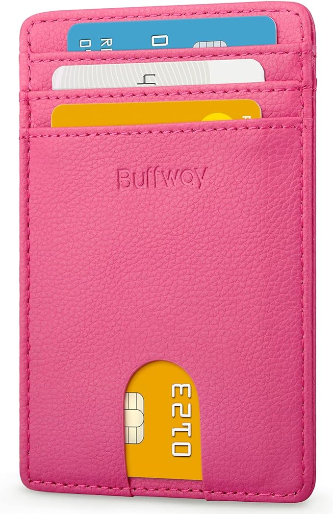 Buffway Mens Slim Wallet, Minimalist Thin Front Pocket Leather Credit Card Holder with RFID Blocking for Work Travel