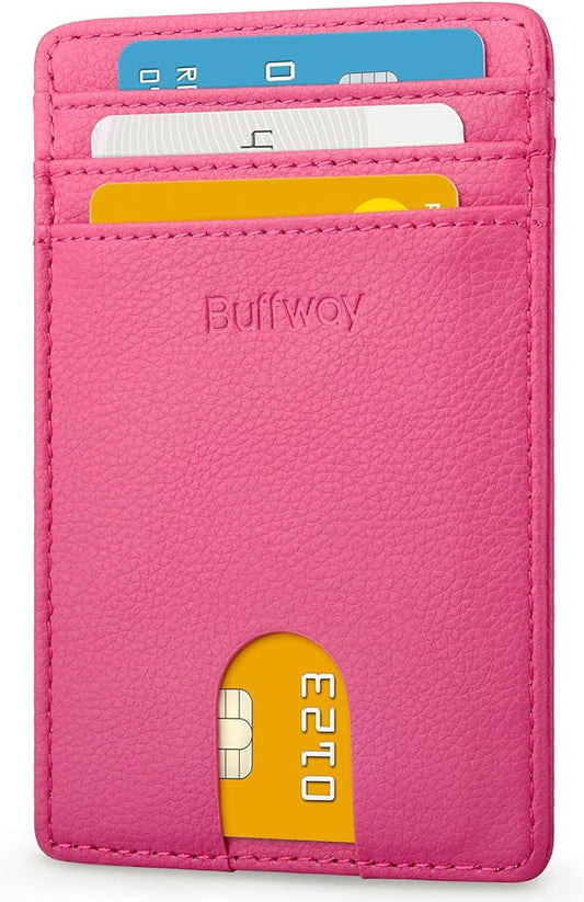 Buffway Mens Slim Wallet, Minimalist Thin Front Pocket Leather Credit Card Holder with RFID Blocking for Work Travel