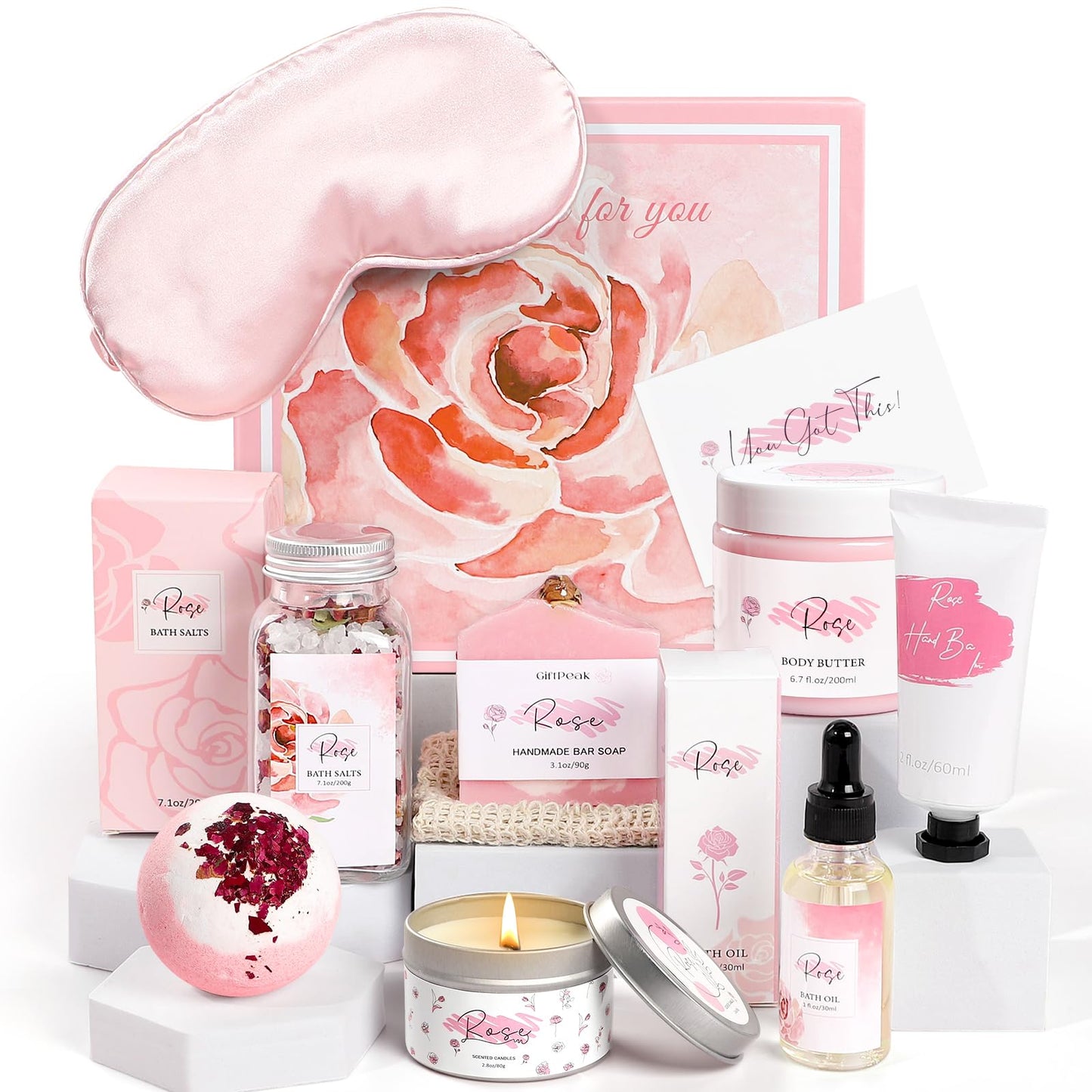 Mother's Day Gifts，Rose Spa Gifts Set, Bath Gifts Set for Women, Relaxing Spa Gift Basket for Women, Self Care Package, Home Spa Products, Birthday Gifts for Mom Mother's Day (Rose)