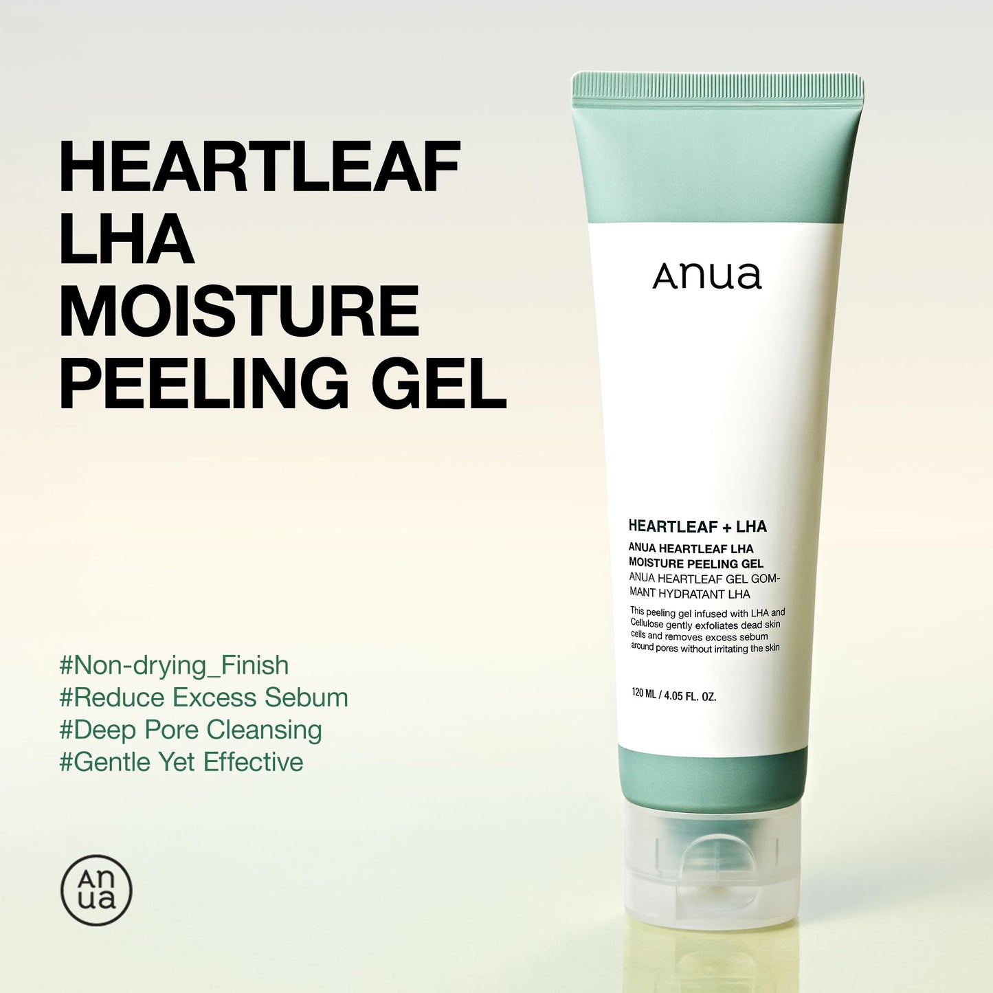 ANUA Heartleaf LHA Moisture Peeling Gel, Gentle Exfoliation, Hydrating Facial Peel, Pore Care, Dead Skin Removal, Natural Cellulose for Soothing, Vegan, Korean Skin Care (120ml/4.05 fl.oz.)