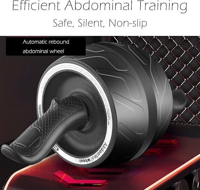 AB Wheel Roller with Resistance Spring, Automatic Rebound Exercise Abdominal Ultra-Wide Wheels Fitness for Gym & Home, Core Work-out Strength-Training Roller with Knee Pad, 14.6"W