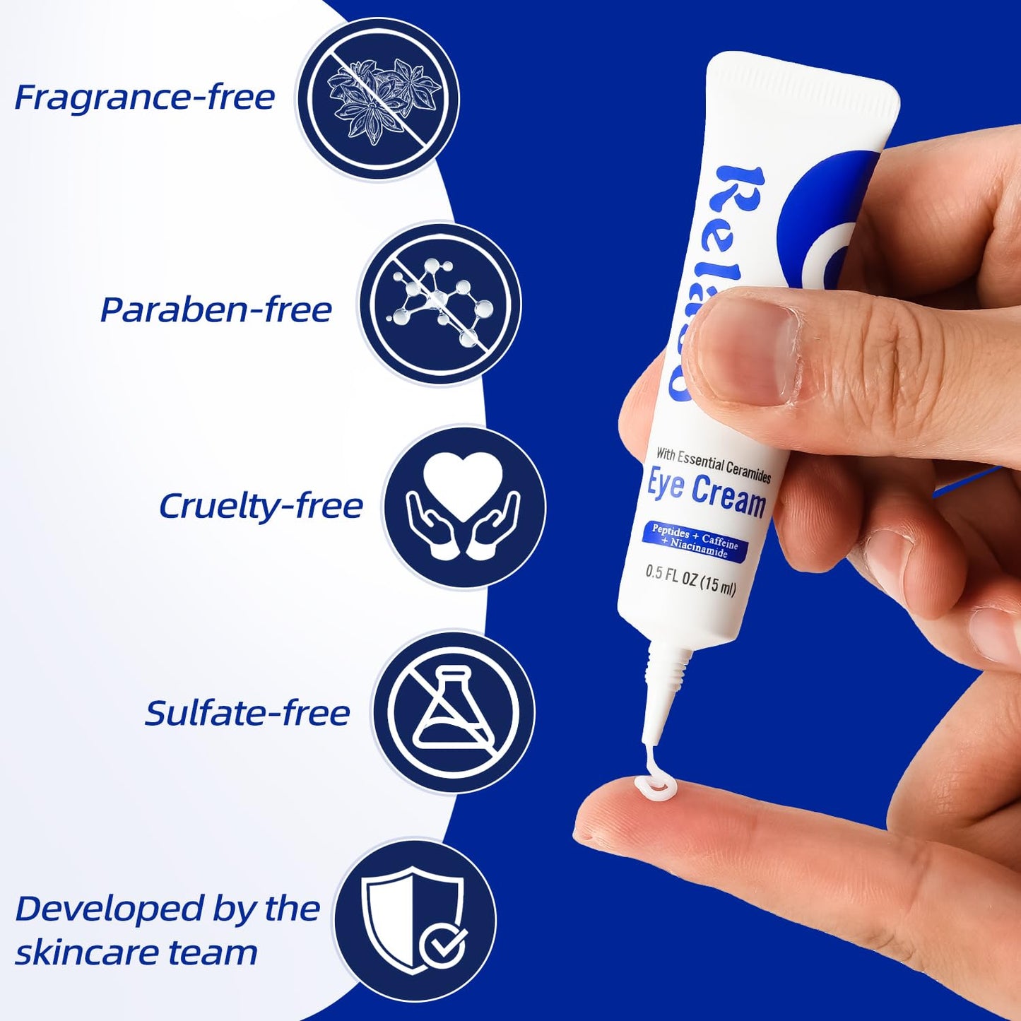 Relaso Eye Cream for Wrinkles & Crows Feet - with Essential Ceramides, Peptides & Caffeine & Niacinamide - Reduce Puffiness & Bags Under Eyes, Under Eye Cream for Women & Men, 0.5 Oz