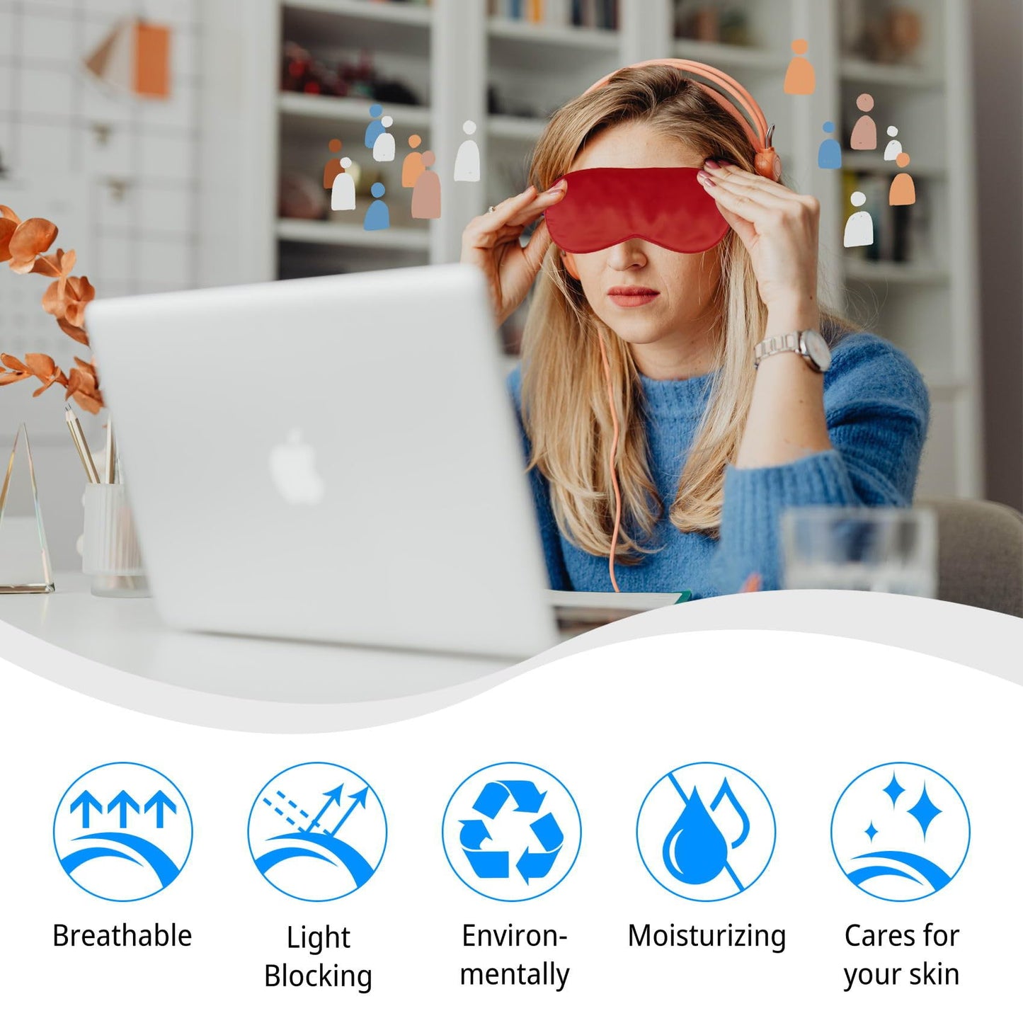 1 Pack Sleep Mask, Silk Eye Mask with Elastic Strap, Blindfold, Soft Silk Sleeping Mask for Girls, Women, Men (White)