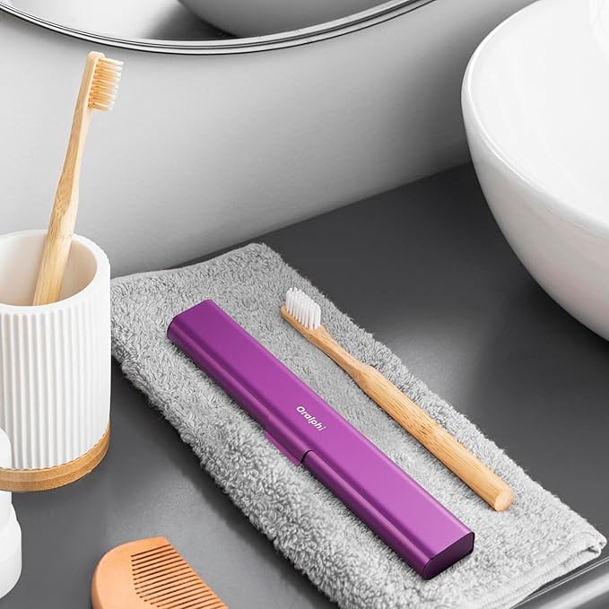 Aluminum Toothbrush Travel Case, Portable Travel Toothbrush Holder, Durable Manual Toothbrush Box Container for Traveling, Bathroom, Camping, Business Trip-Purple