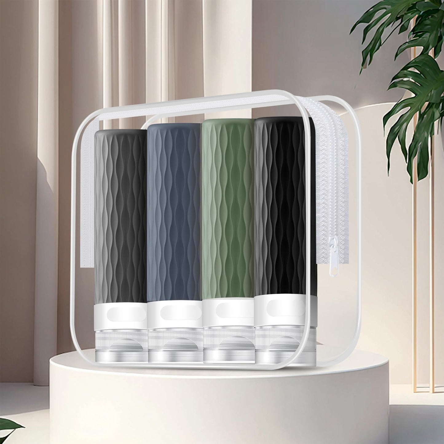 YEALIFE Travel Bottles for Toiletries, TSA Approved 3.4oz Travel Size Containers, BPA Free Leak Proof Silicone Traveling Bottles, Refillable Travel Essentials Kits for Shampoo Conditioner(4 Pack)-A