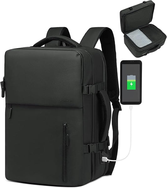 Business Travel Carry on Backpack, Lay Flat Luggage Style Bag with USB C & A, 16-inch Suitcase Capacity, Airline Approved, Black