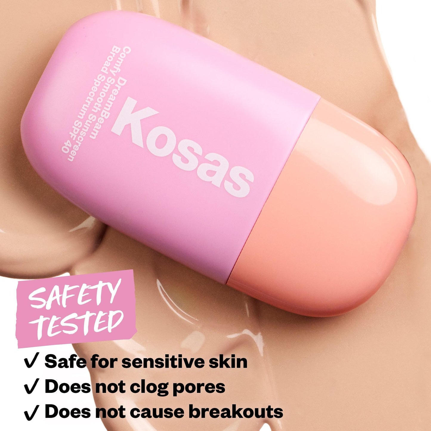 Kosas Mini DreamBeam Mineral Sunscreen SPF 40, Travel Size Face Sunscreen - Lightweight Makeup Base - Radiant Finish, Original, 15ml