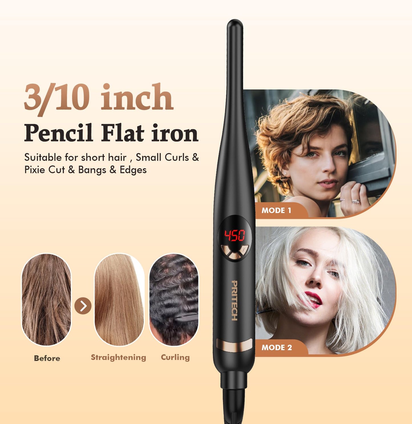 Small Flat Irons for Short Hair, 3/10" Thin Flat Iron for Short Hair, Pixie Cut and Bangs, Negative Ions Small Hair Straightener for Edges with 10th Adjustable Temp. Auto Shut Off
