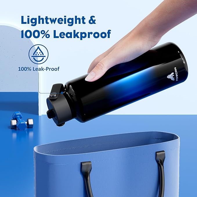 24 oz Water Bottle with Handle for Men: Spill Proof Lid with Straw, Flex Cap, Cold for 24 Hrs, Hot for 10 hrs, Vacuum Stainless Steel Thermos for Walking, Hiking, Travel, Sport, Gym (Twilight Night)