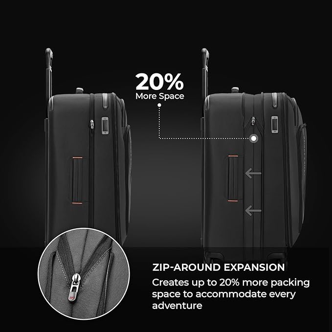 Briggs & Riley 29" Large Expandable Spinner - Checked Luggage for Travel, Suitcases with Wheels, Softside Rolling Bag for Men & Women - ZDX Collection, Black