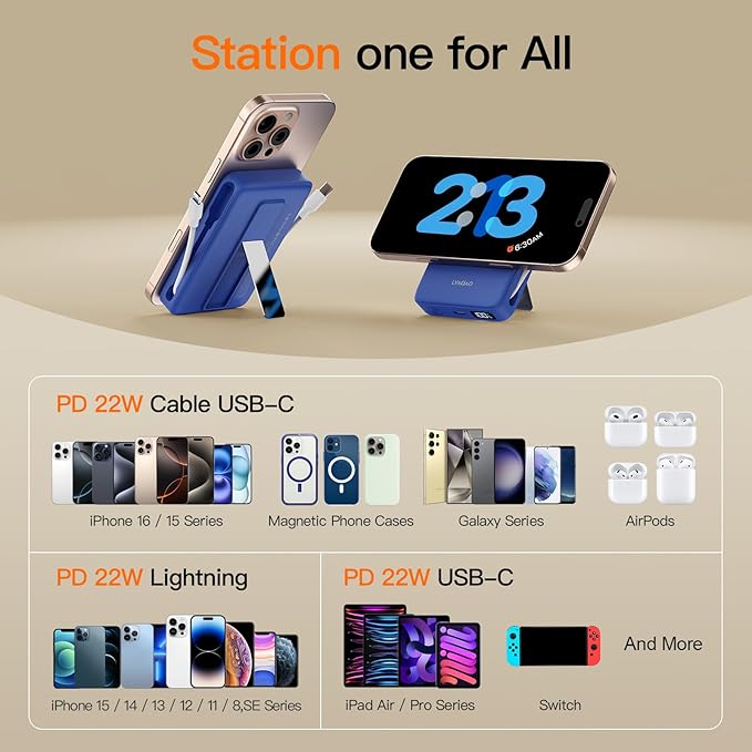 2025 Latest Portable Charger, 16800mAh Magnetic 15W Wireless Power Bank with 2 Built in Cables, LED Display Battery Pack Travel Essentials for iPhone 17/16/15/14/13/12/Pro/Mini/Pro Max