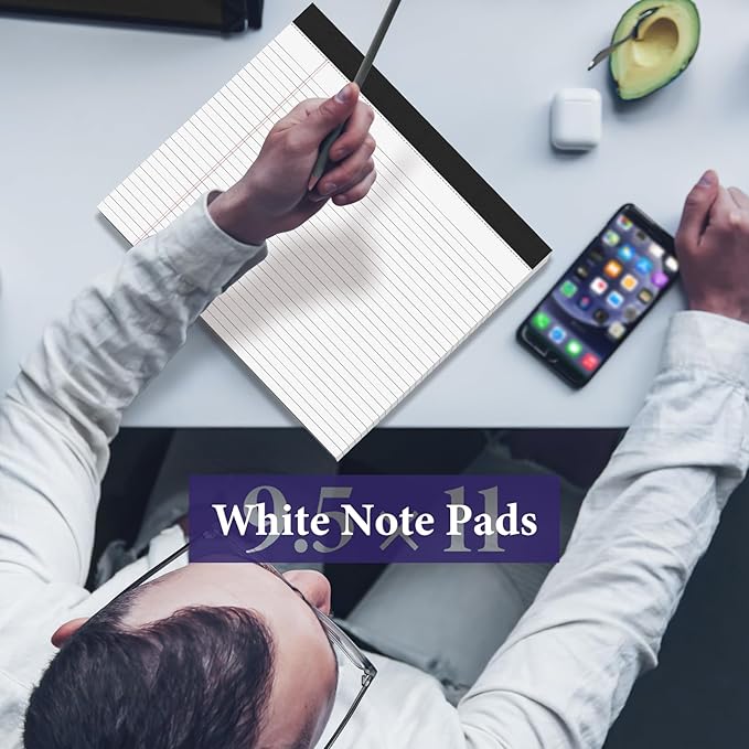 2 Pcs Note Pads 11" x 9.5" Legal Pads College Ruled Notepad Micro Perforated Writing Pads White Lined Paper 80GSM College Ruled Paper Pad of Paper 30 Sheets Notebook for School, To-Do Lists, Office