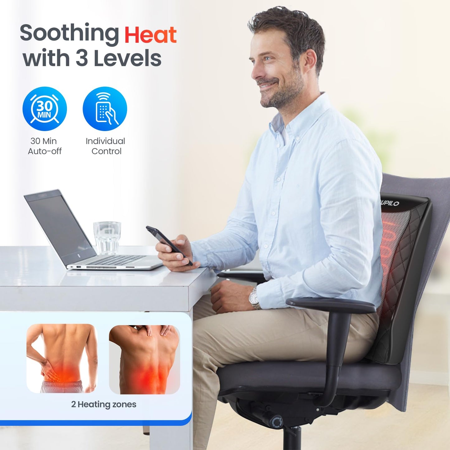 CuPiLo Back and Neck Massager, FSA Eligible HSA Store Massager for Pain Relief Deep Tissue, Heated Massage with Vibration, Massage Pillow for Neck, Back, Shoulder, Leg, Gifts for Men Women