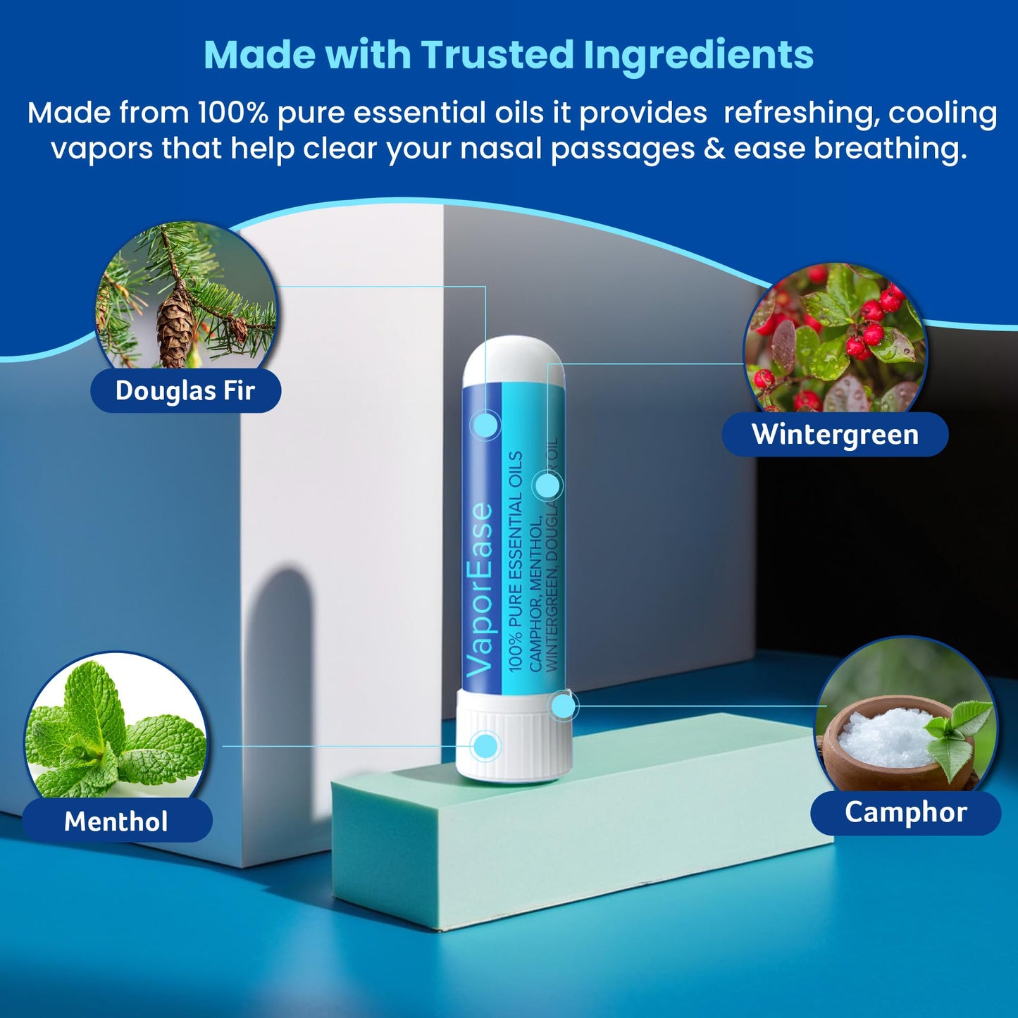 MOXE VaporEase, Portable Nasal Inhaler On-The-Go, Non-Medicated, Made in USA, Soothing and Refreshing Vapors, Menthol Scent, 3 Pack