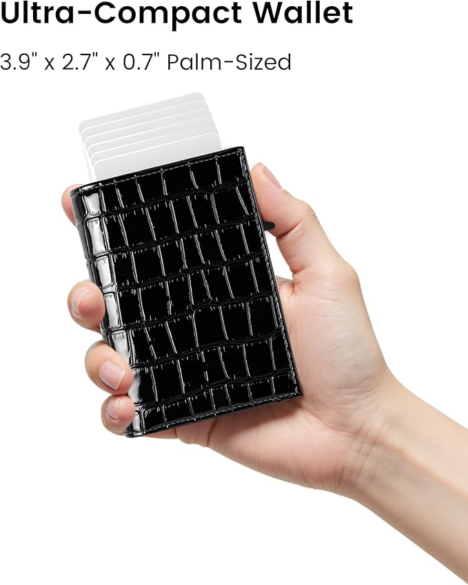 Women's Small Wallet - Sleek & Secure - RFID Blocking Compact Wallet with Slim Lightweight Pop Up Credit Card Holder, Premium Black Leather Capacity 11+ Cards Plus Cash & ID, Gift for Her