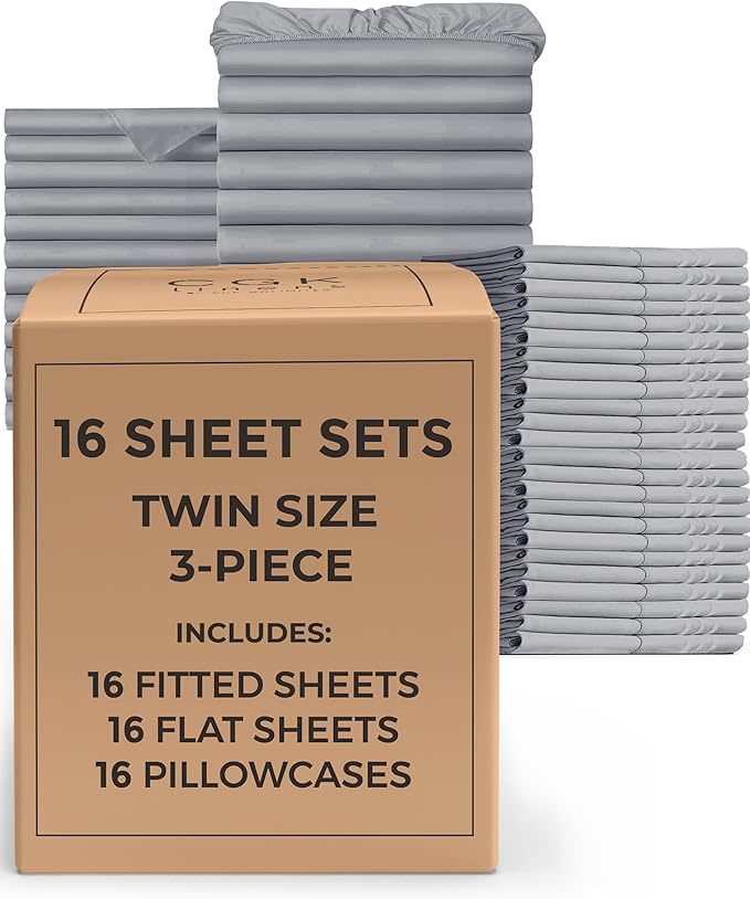 Bulk Case Pack of 16 Sheet Sets - (16) Complete Twin Size Sheet Sets with Deep Pockets - Wholesale Bulk Bedding for Hotels, Spas & Airbnbs - Breathable, Cooling and Wrinkle Free - (Twin, Steel Blue)