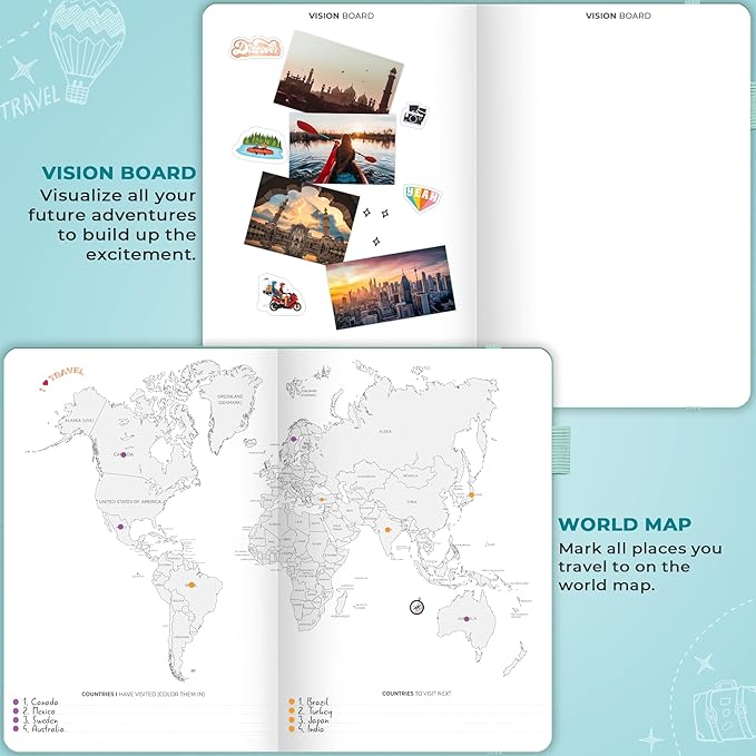 Clever Fox Bucket List Journal Large – Inspirational Book for Memories & Adventures – Motivational Bucket List Notebook for Couples, A4 (Aquamarine)