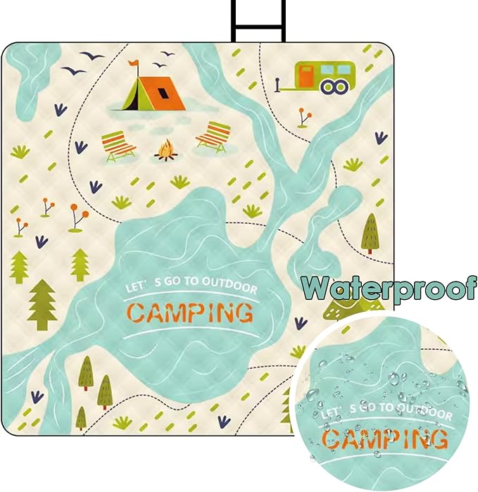 80"x60" Waterproof Picnic Blanket Large Outdoor Camping Blanket Foldable Picnic Camping Blanket Thicker Machine Washable Picnic Mat Portable Wearable for Picnics, Camping
