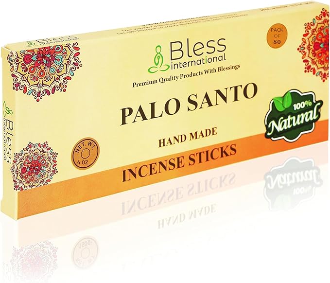 Bless-Palo-Santo 100%-Natural-Handmade-Hand-Dipped-Incense-Sticks Organic-Chemicals-Charcoal-Free Purification-Relaxation-Positivity-Yoga-Meditation Best-Woods-Scent (80 Sticks (4.20 OZ))