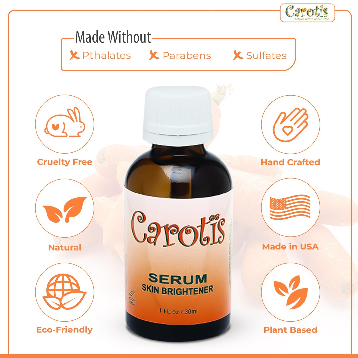 CAROTÏS Brightening Serum 1oz - Formulated to Fade Brown Spots, with Alpha Arbutin Complex and Beta Carotene